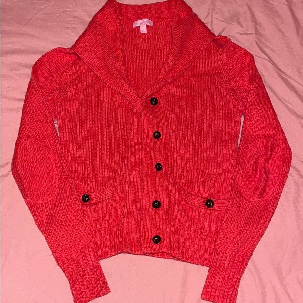 Lilly Pulitzer Coral Pink Fold Collar Button Cardigan Sweater S